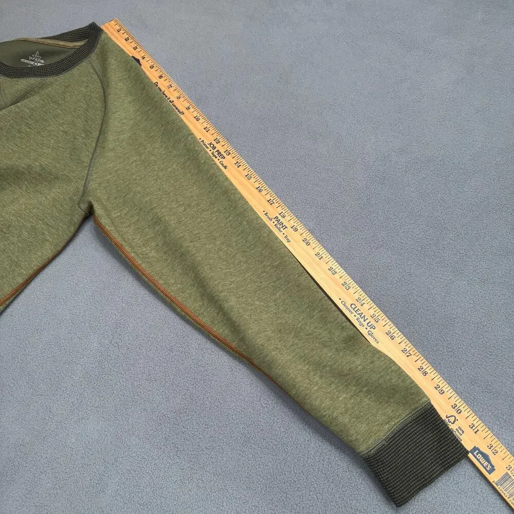 Prana Halgren Pullover Long Sleeve Crew Mens M Cargo Green Heather Zipper Pocket